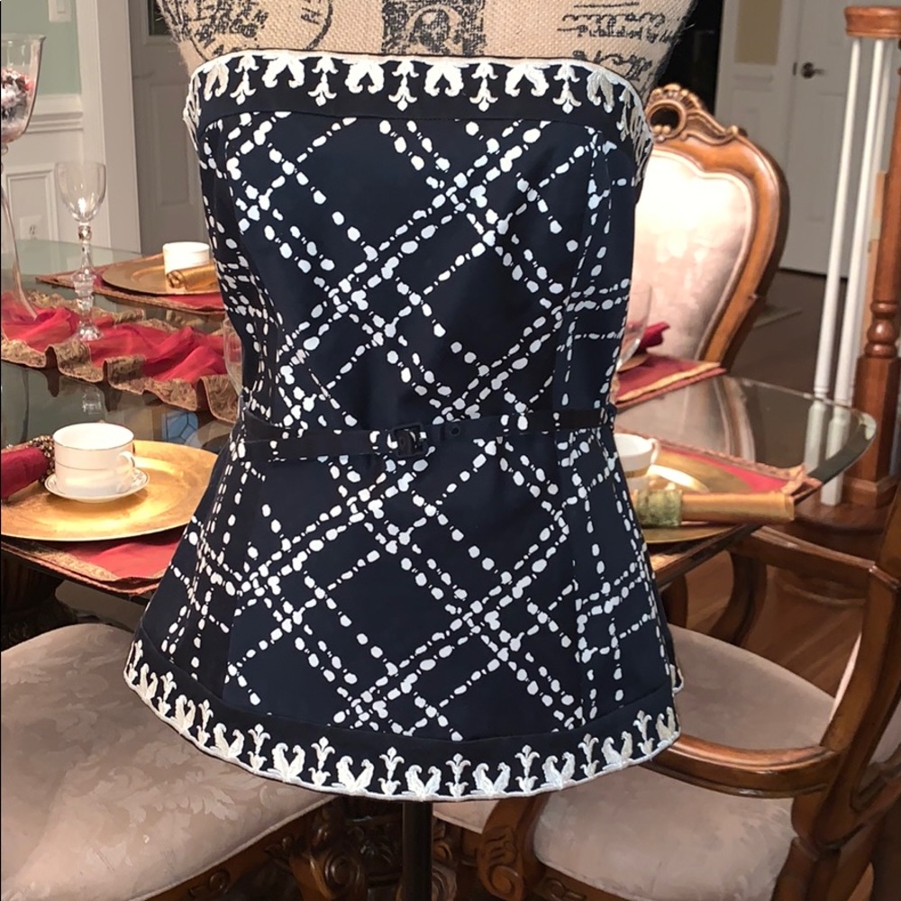 WHBM black and white embroidered bustier.